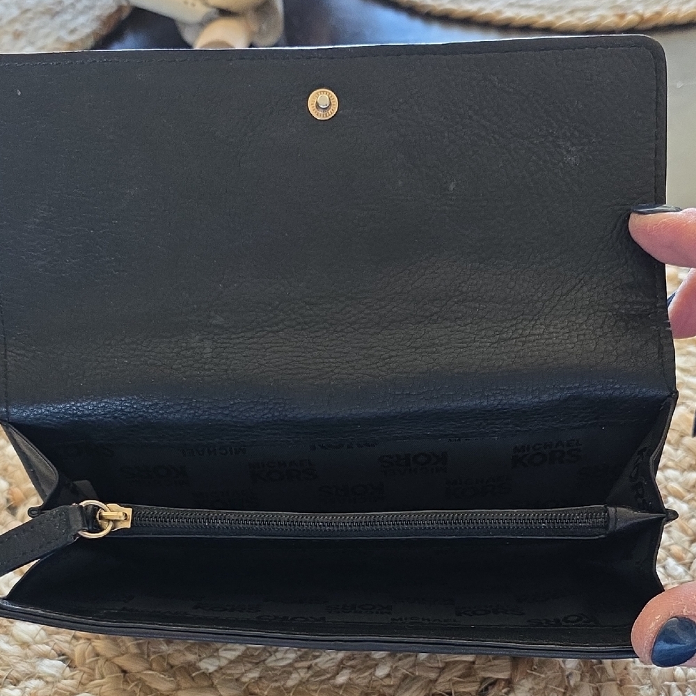 Michael Kors Black Leather Flap Wallet with Embossed MK Emblem - Picture 5 of 5